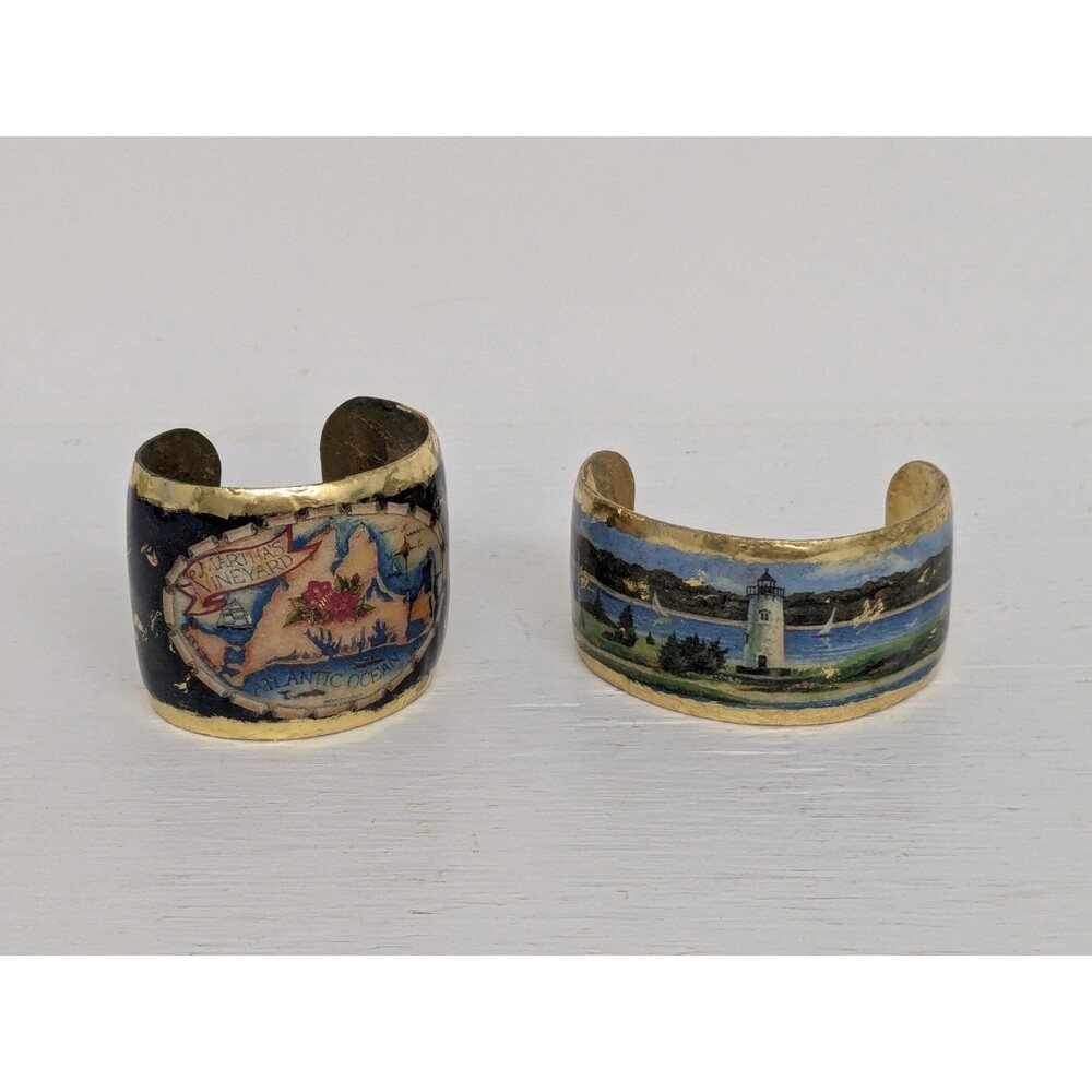 Lot Of 2 Stunning ÉVOCATEUR 22K Gold Leaf Cuff Bracelets Martha's Vineyard Read*